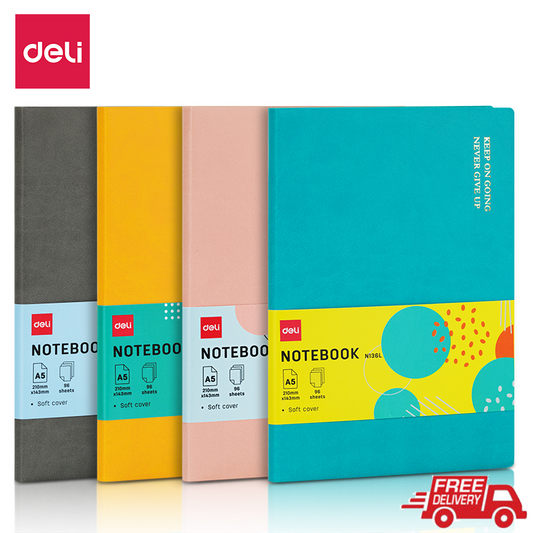 Deli 4Pcs A5 Leather Cover Notebook Business Notebook with a Bookmark Design