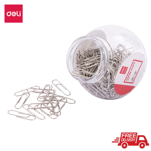 Deli 29mm 200pcs Paper Clip Nickel Plated Surface Binding Clip Jar Style Packing